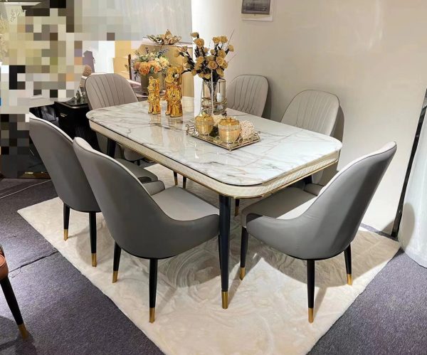 Six-Seater Marble Top Dining Table Set