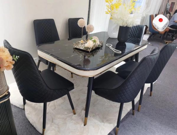 Six-Seater Marble Top Dining Table Set