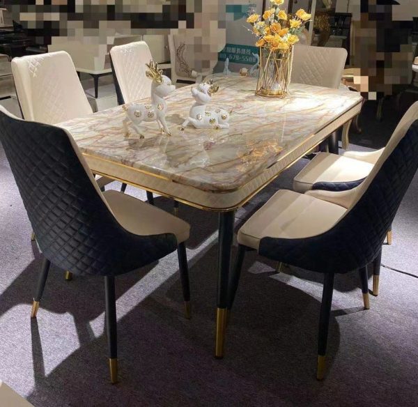 Six-Seater Marble Top Dining Table Set