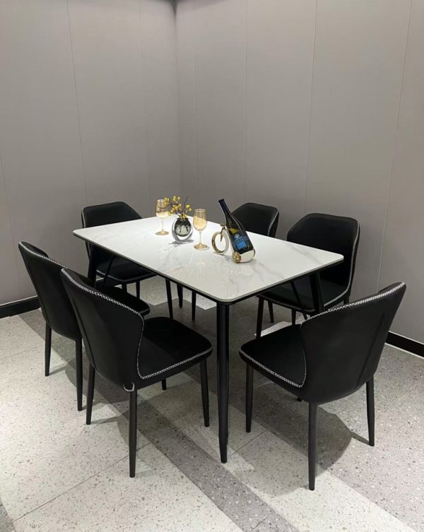 Six-Seater Marble Top Dining Table Set