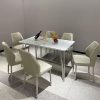 Six-Seater Marble Top Dining Table Set- Cream