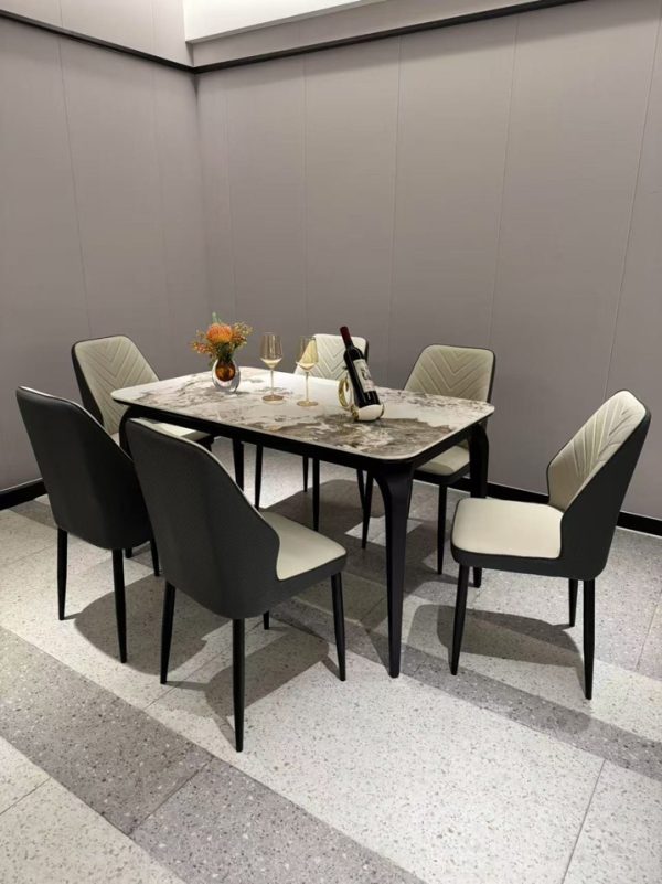 Six-Seater Marble Top Dining Table Set
